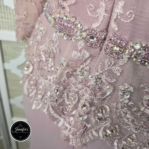 Cameron Blake by Mon Cheri NWT Pink Lace Hand Beaded Illusion Chiffon Gown 10 - Picture 11 of 16